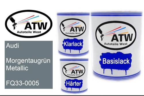 Audi, Morgentaugrün Metallic, FQ33-0005: 1L Lackdose + 1L Klarlack + 500ml Härter - Set, von ATW Autoteile West.